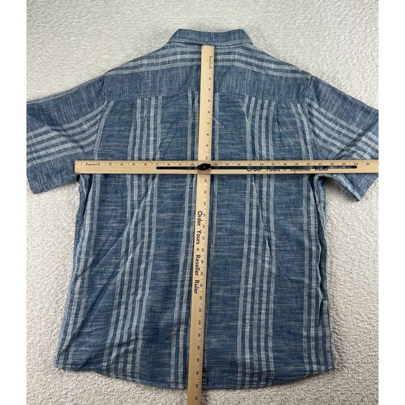 Weatherproof Vintage Washable Linen Blue Strip Button-Up Shirt Men's Large - Picture 8 of 8